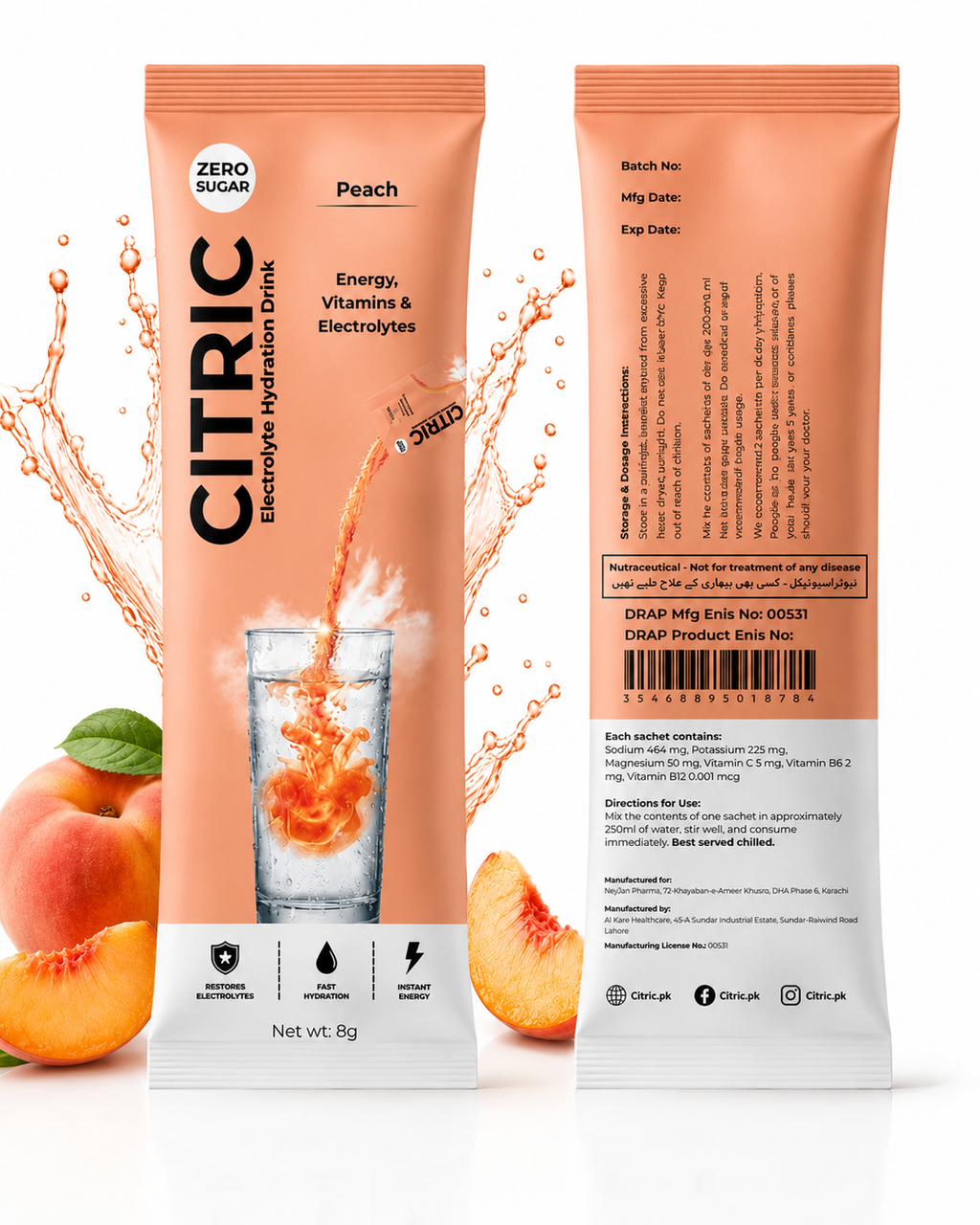 CITRIC Peach Electrolyte Hydration Drink | 10 Sachets
