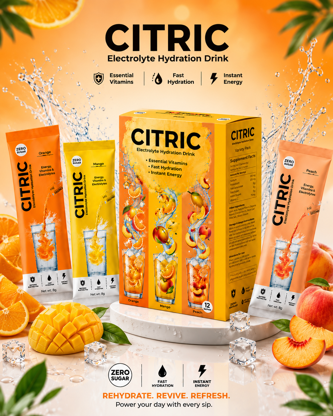 CITRIC Variety Pack | Orange, Mango & Peach | 12 Sachets